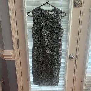 Calvin Klein Gray Sheath Midi Dress Sleeveless Crew Neck